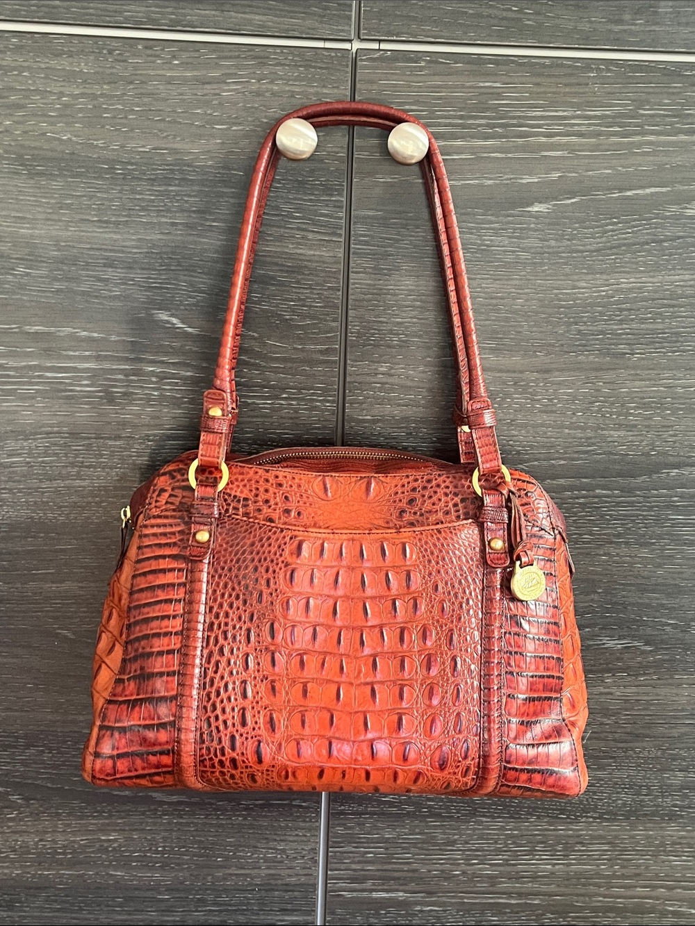 Brahmin Pecan Croc Embossed Leather Bag